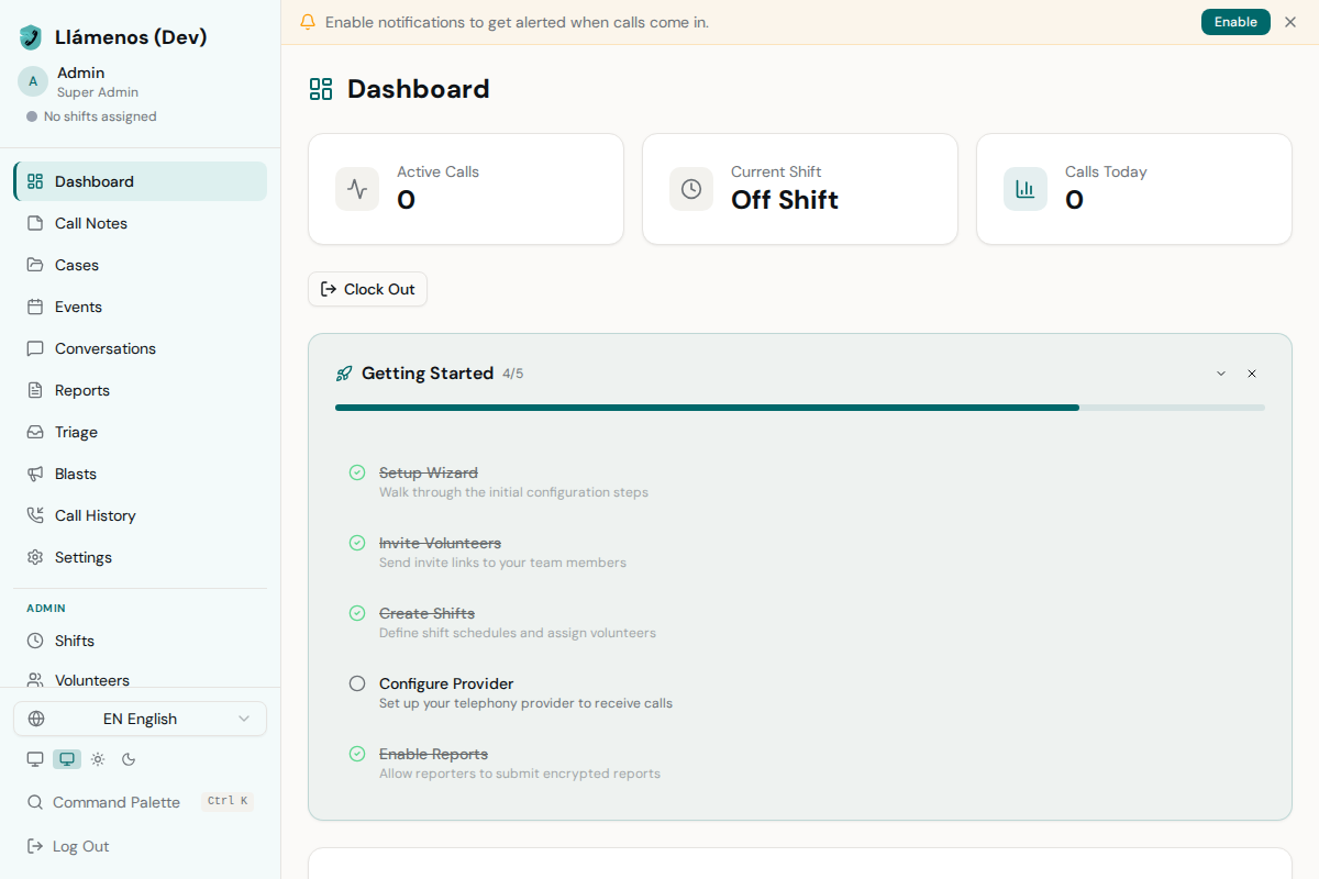 Dashboard - Desktop view
