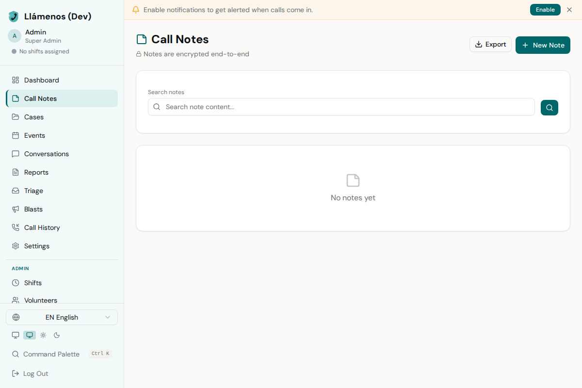 Notes - Desktop view