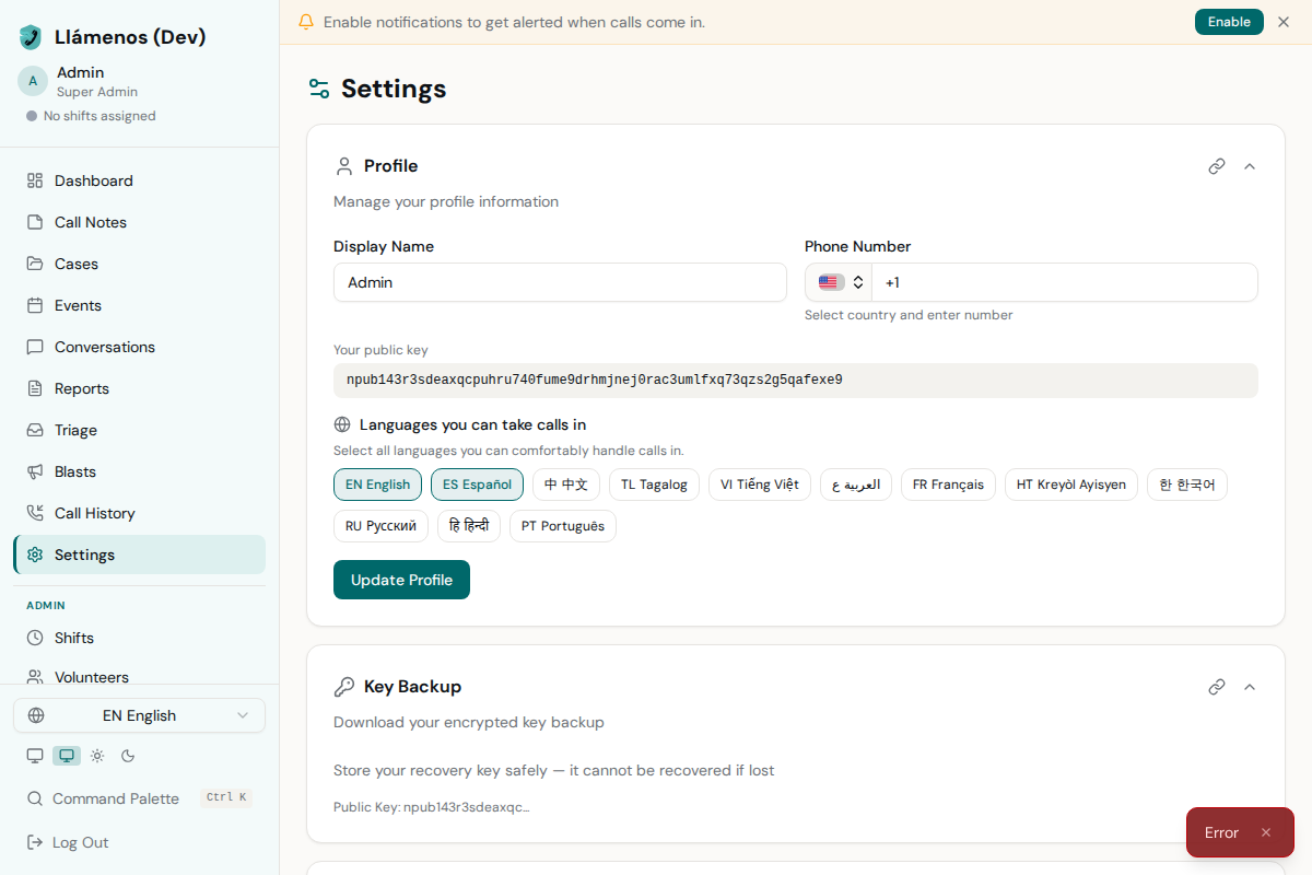 Settings - Desktop view