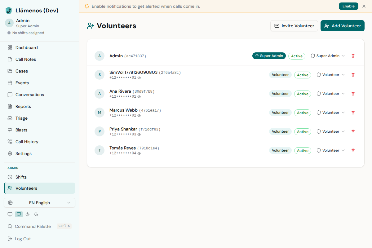Volunteers - Desktop view